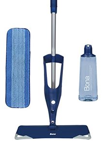 lot 1834 image: Bona Hardwood Floor Premium Spray Mop - Includes Wood Floor Cleaning Solution and Machine Washable Microfiber Cleaning Pad - Dual Zone Cleaning Design for Faster Cleanup