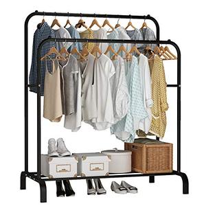 lot 1835 image: UDEAR Garment Rack, 43.3 Inches Freestanding Double Rod Clothing Racks for Hanging Clothes,Black