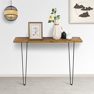 lot 1838 image: NOZE Console Sofa Table Wall-Mounted Side Table Industrial Wood Table for Entryway Living Room with Two Iron Feet, Rustic Brown