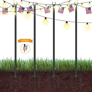 lot 1841 image: aefba 4-Pack String Light Pole for Outdoor String Lights-Christmas Light Pole with Hooks to Hang Up LED Lighting - 8ft Sturdy Backyard Poles for Garden, Backyard, Parties & Weddings