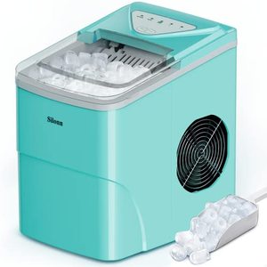 lot 1843 image: Silonn Ice Makers Countertop, 9 Cubes Ready in 6 Mins, 26lbs in 24Hrs, Self-Cleaning Ice Machine with Ice Scoop and Basket, 2 Sizes of Bullet Ice for Home Kitchen Office Bar Party