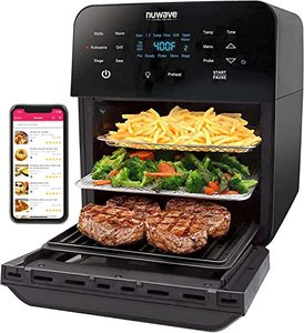 lot 1847 image: Nuwave Brio 15.5Qt Air Fryer Rotisserie Oven, X-Large Family Size, Powerful 1800W, 4 Rack Positions, 50°-425°F Temp Controls, 100 Presets & 50 Memory, Integrated Smart Thermometer, Linear T Technology