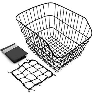 lot 1851 image: Hoobbii Rear Bike Basket, Waterproof Metal Wire Bicycle Basket with Adjustable Cargo Net and Waterproof Bike Basket Liner, Suitable for Most Rear Bike Racks.