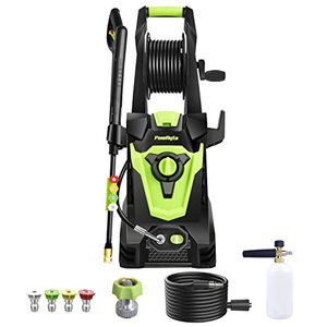 lot 1854 image: PowRyte Electric Pressure Washer with Hose Reel, Brass Foam Cannon, 4 Different Pressure Tips, Power Washer, 4200 PSI 2.6 GPM