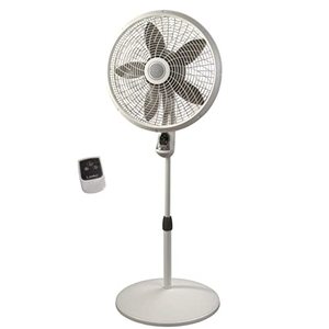 lot 1858 image: Lasko Cyclone Pedestal Fan, Adjustable Height, Remote Control, Timer, 3 Speeds, for Bedroom, Kitchen, Office and Living Room, 18, White, 1885, Large
