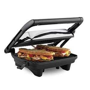 lot 1859 image: Hamilton Beach Electric Panini Press Grill with Locking Lid, Opens 180 Degrees for any Sandwich Thickness (25460A) Nonstick 8 X 10 Grids Chrome Finish, Medium