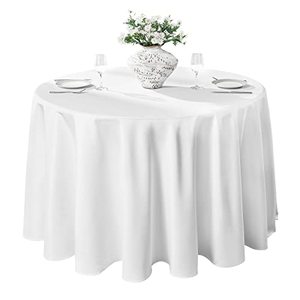 lot 1863 image: Vidafete 10 Pack 132inch Round Tablecloth Polyester Table ClothStain Resistant and Wrinkle Polyester Dining Table Cover for Kitchen Dinning Party Wedding Rectangular Tabletop Buffet Decoration(White)