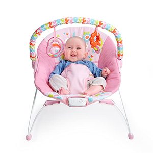 lot 1864 image: Bright Starts Fanciful Fantasy Unicorn 3-Point Harness Vibrating Baby Bouncer with -Toy bar