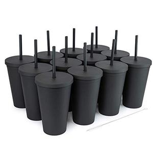 lot 1869 image: Tumblers with Lids (12 pack) 16oz Colored Acrylic Cups with Lids and Straws  Double Wall Matte Plastic Bulk Tumblers With FREE Straw Cleaner Vinyl Customizable DIY Gifts