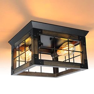 lot 1874 image: JHLBYL Farmhouse Kitchen Light Fixtures, 2-Light Black Semi Flush Mount Ceiling Light, Farmhouse Flush Mount Ceiling Light, Farmhouse Wood Light for Kitchen, Dining Room, Bed Room, Entrance.