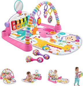 lot 1884 image: Fisher-Price Baby Gift Set Deluxe Kick & Play Piano Gym & Maracas, Playmat & Musical -Toy with Smart Stages Learning Content plus 2 Rattles