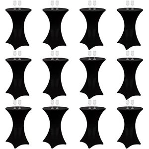 lot 1888 image: 12 Pack 32 x 43 Inches Highboy Spandex Cocktail Table Cover, Round Cocktail Tablecloth Stretch Fitted High Top Tablecloth for Round Bottom Table Bar Pub Wedding Party Banquet Birthday Supplies (Black)