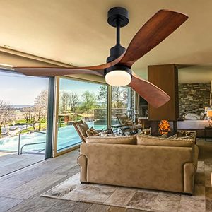 lot 1912 image: ceotis Ceiling Fans with Lights, 52 Wood Ceiling Fan, 3 Walnut Blades, 3 Downrods, DC Motor, Remote 6 Speeds Reversible Silent, Timing Ceiling Fan for GYM, Living Room, Bedroom