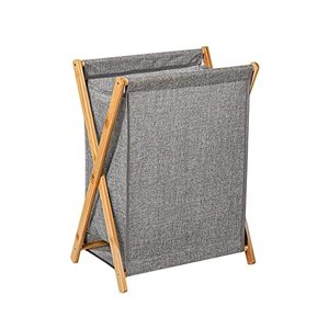 lot 1927 image: Bamboo Wood X-frame Laundry Hamper with Lid Collapsible Dirty Clothes Laundry Basket Foldable Storage for Household