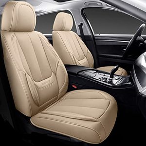 lot 1929 image: Coverado Front and Rear Seat Covers 5 Pieces, Universal Seat Covers for Cars, Waterproof NAPPA Leather Car Seat Protectors Full Set, Universal Auto Interior Fit for Most Sedans SUV Pick-up Truck Beige