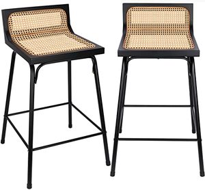 lot 3038 image: Counter Height Bar Stools, Bar Stools Set of 2, Rattan Bar Stool, Black Dining Room Chairs Metal Bar Stools for Kitchen Counter Mid Century Modern Chair Boho Wicker Bar Stools 24 inch Counter Stools