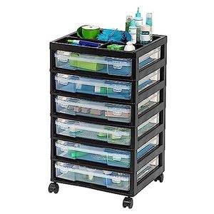 lot 3039 image: IRIS USA 6-Tier Scrapbook Rolling Storage Cart with Organizer Top for Papers, Vinyl, Tools, Office, Art and Crafting Supplies, Black Frame with 6 Clear Scrapbooking Drawer Cases, 1-Pack