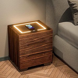 lot 3049 image: LED Nightstand with Wireless Charging Station, Modern Bedside Table for Bedroom and Living Room, End Side Table with 3 Drawers for Office (Dark Brown)