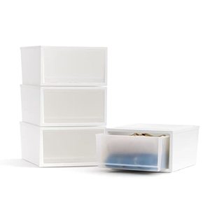 lot 1957 image: IRIS USA 34 Qt. Stackable Plastic Drawers for Clothes, Medium, 4 Pack, Storage Dresser for Closet, Home, Office, Bedroom and Nursery, White