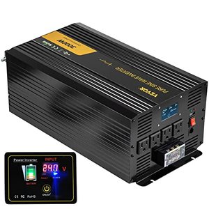 lot 1975 image: VEVOR Pure Sine Wave Inverter 3000 Watt Power Inverter, DC 24V to AC 120V Car Inverter, with USB Port LCD Display Remote Controller and AC Outlets (GFCI), for RV Truck Car Solar System Travel Camping