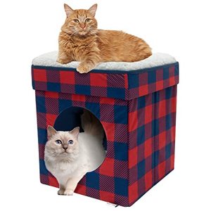 lot 1978 image: Kitty City Large Cat Bed, Stackable Cat Cube, Indoor Cat HouseCat Condo, Cat Scratcher, Red, (CM-10168)