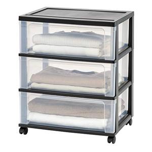 lot 1984 image: IRIS USA Plastic 3 Drawer Wide Storage Drawer Cart with 4 Caster Wheels for Home, Closet, Bedroom, Bathroom, Office, Laundry, Kitchen, Craft Room, Nursery and School Dorm, Black, Set of 1