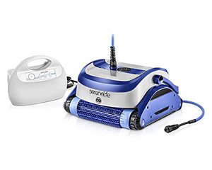 lot 1989 image: SereneLife Automatic Pool Vacuum for Inground Pools  Robotic Pool Cleaner with 4500 GPH Suction from Twin Motors and Brushes, 2 Filters and Tangle-Free Cable Cleans 50 Ft Pools with 3 Timed Cycles