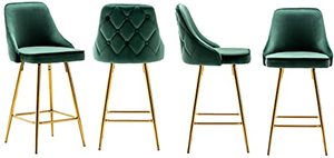 lot 3001 image: BTEXPERT Premium upholstered Dining 25 High Back Stool Bar Chairs, Set of 2 Pack Green Gold,5127-2