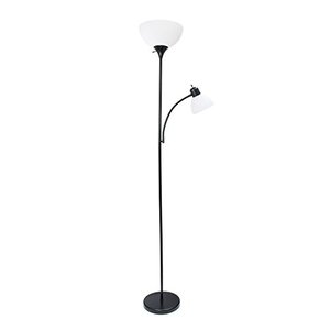 lot 3008 image: Simple Designs LF2000-BLK Mother-Daughter Floor Lamp with Reading Light, Black