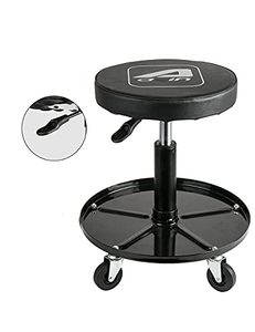 lot 3023 image: Aain LT2A Heavy-Duty Adjustable Mechanics Roller Seat Adjustable Rolling Stool with Wheels & Tool Tray Black