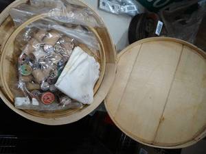lot 33352 image: Wood Craft Container  Old Thread Spools Etc