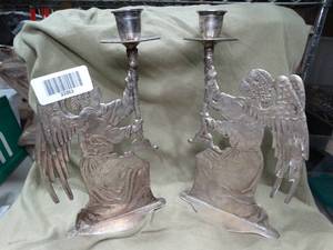 lot 33363 image: 10 Plated Metal Angel Candle Holders