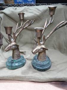 lot 33364 image: Buck Candle Holder Set w Stone Base