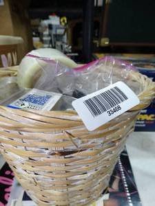 lot 33468 image: Small Wicker Trash Can w Fasteners