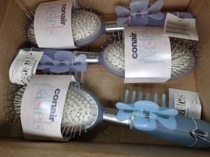 lot 33524 image: 3 New Conair Icy Pastel Hairbrush and Clips