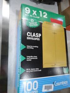 lot 33528 image: Box of 9x12 Clasp Envelopes
