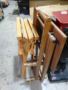 lot 33587 image: Wood Tv Tray and Holder  Directors Chair missing fabric