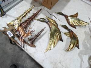 lot 33614 image:  3 Unique Tin and Wood Ducks & Moose in Woods  Wall Decor 