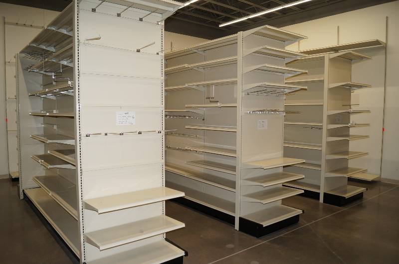 lot 7000 image: 3 Sets of Nice Gondola Shelving with Endcaps and Shelves peg holders and more Lozier Brand (The Cadillac of shelving)