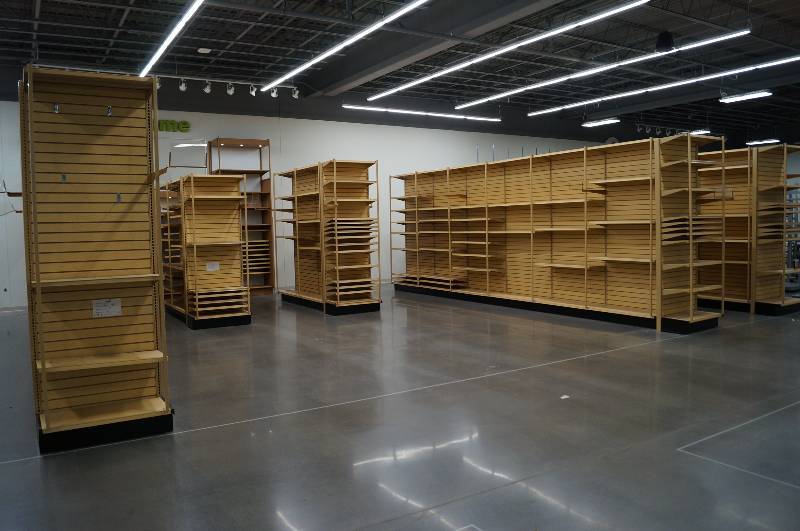 lot 7029 image: 22 Sections of Large Natural Wood look Gondola Shelving