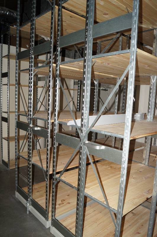 lot 8150 image: Rolling Rack System, Track and Shelving All included