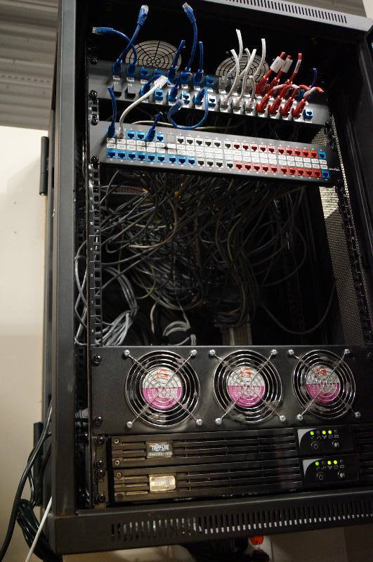 lot 7146 image: Tripp Lite Smart Pro UPS Wall mount server rack with back up and fans.