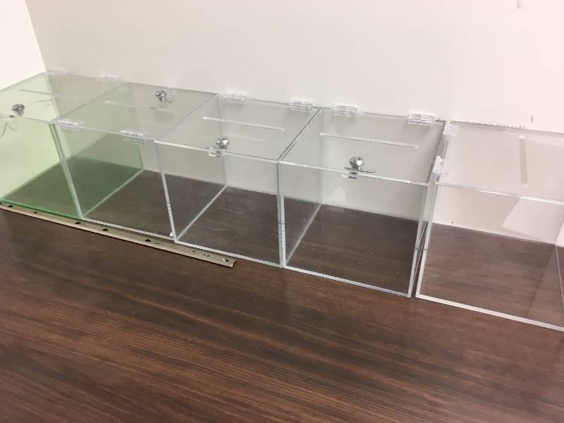 lot 2021 image: Lot of 5 suggestion boxes, donation boxes, etc w keys