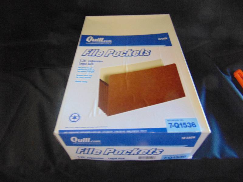 lot 7072 image: (1) box Quill File Pockets 5.25 Expansion Legal Size 7Q1536, 10 per box