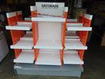 lot 7203 image: Gatorade Sales Display Shelf, 5 x 3 x 5 tall, adjustable shelves, remove-able merchandise clip hangers, magnetic side decal for easy change-up