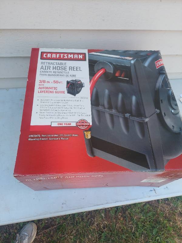 Craftsman 9-16340 3/8-Inch x 50 Foot Retractable Air Hose Reel, East  Wichita Estate Auction - Round 1 - Woodpecker Tools, Freezer, Craftsman  Tools, Lawn and Garden and Much More *Many New Items*
