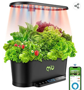 lot 55878 image: WiFi Hydroponics Growing System, QYO 14 Pods Indoor Herb Garden with 36W 140 LED Grow Lights, Hydroponic 5.5L Water Tank, 33.85 Inch Height Adjustable Gardening Black-1 (QYO36)