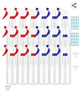 lot 55890 image: 18 Pack Spray Bottles 16 Oz Plastic Spray Bottles Refillable Empty Spray Bottles Clear Spray Bottle with Label Funnels and Adjustable Nozzle Spray Bottle for Cleaning Solutions, Hair Spray and Plants