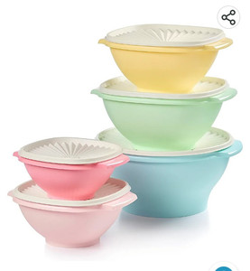 lot 55898 image: Tupperware Heritage Collection 10 Piece Food Storage Container Set in Vintage Colors - Dishwasher Safe &amp BPA Free - (5 Bowls  5 Lids)