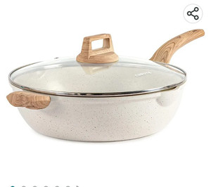 lot 55901 image: CAROTE 6.5 Quart Deep Frying Pan Nonstick Saute Pan With Lid Deep Skillet Pan 12.5 Inch, PFOA Free